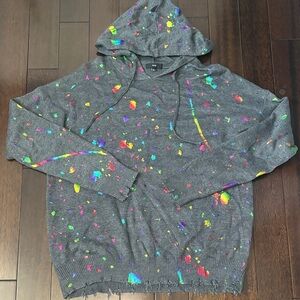 Fate Grey Metallic Splatter Oversized Hooded Sweater. Large.
